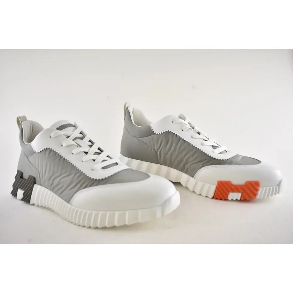 Hermes Mens Bouncing Sneaker Etoupe Blanc White Grey H Logo Lace Up Flat 44 11 - Picture 7 of 16